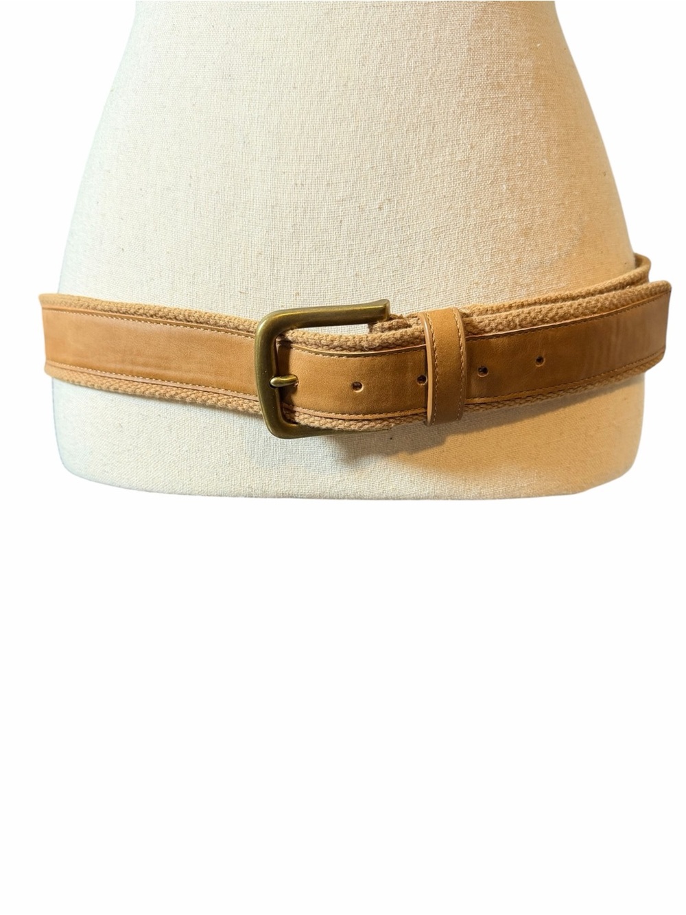 FRYE AND CO. Tan Vegan Leather Woven Canvas Casual Western Belt Size Large